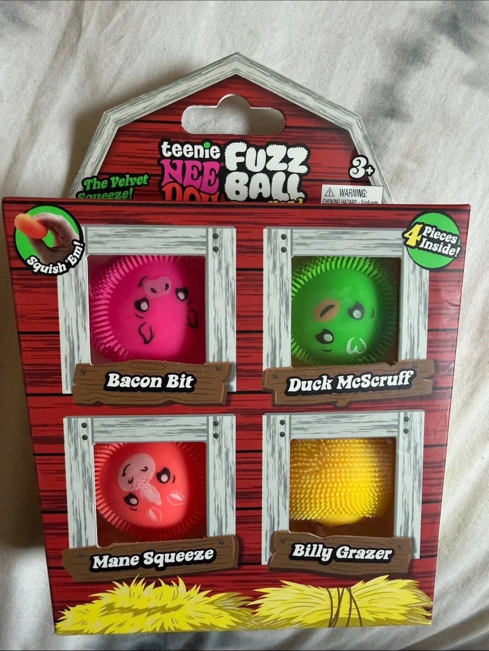 teenie NEE DOO Fuzz Ball Squishy Toy Set - Pink, Green, Red, Yellow